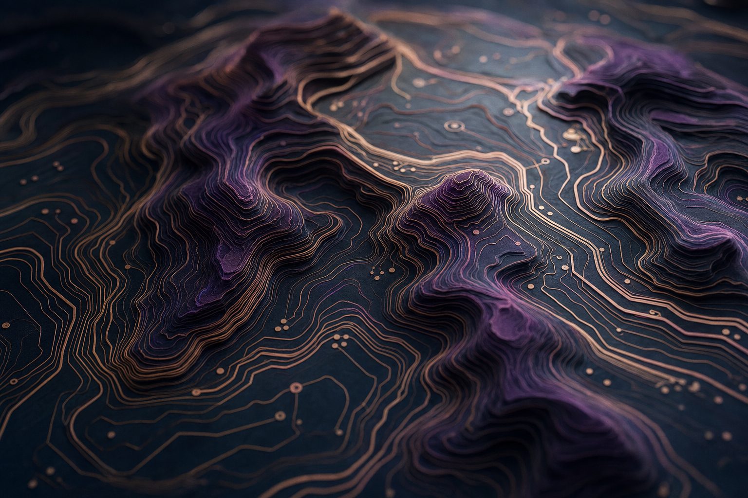 Abstract topographic illustration resembling layered network contour lines